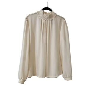 Vintage Jolene Fashions Womens Size 16 Ivory Blouse Detailed Collar Career USA